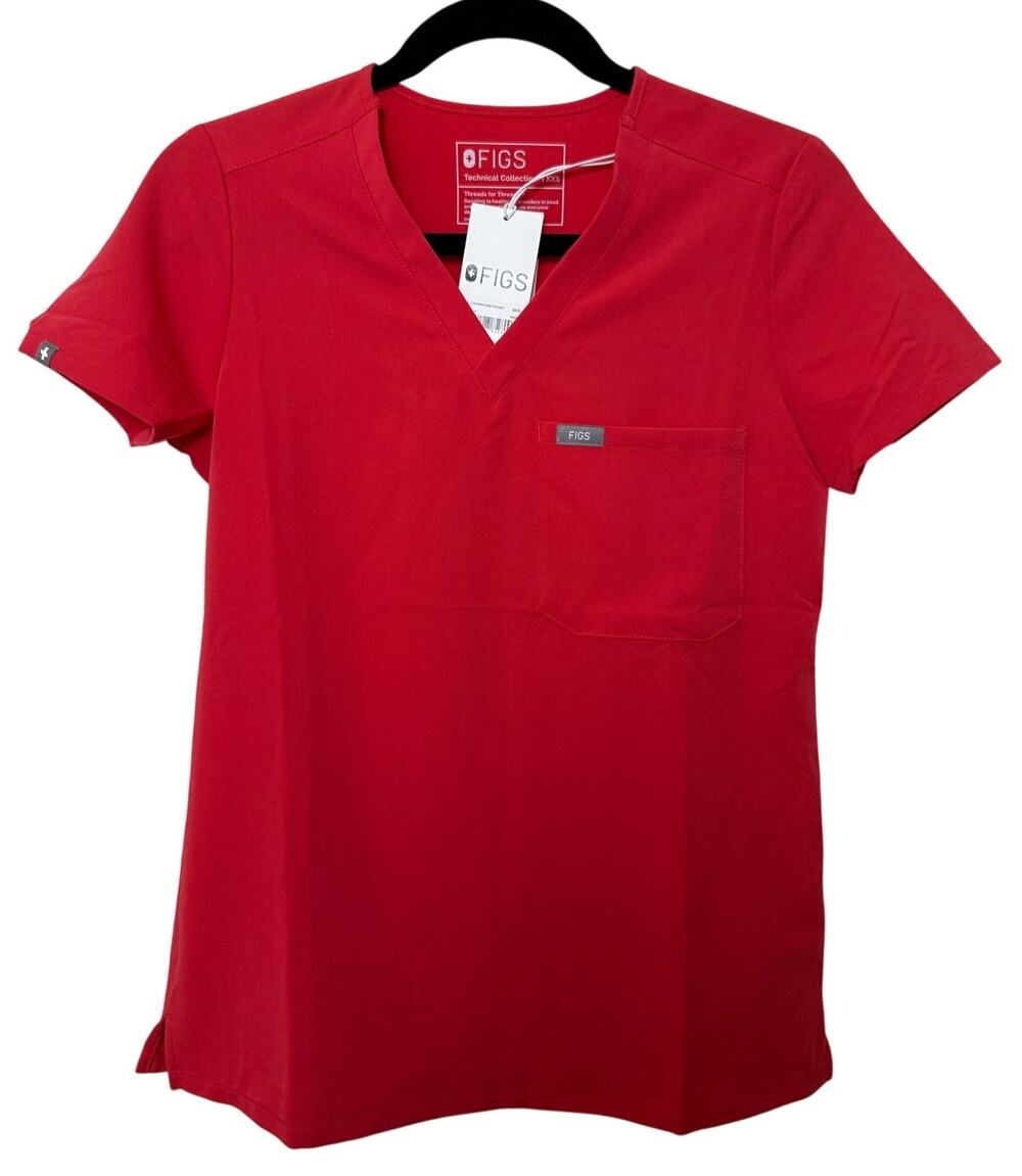 Figs Red Catarina Short Sleeve Scrub Nurse V-Neck Top Pocket PO3143 Size XXS NEW
